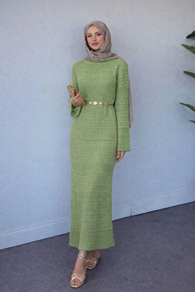 Şulemoda Giyim Openwork Knitted Dress Green