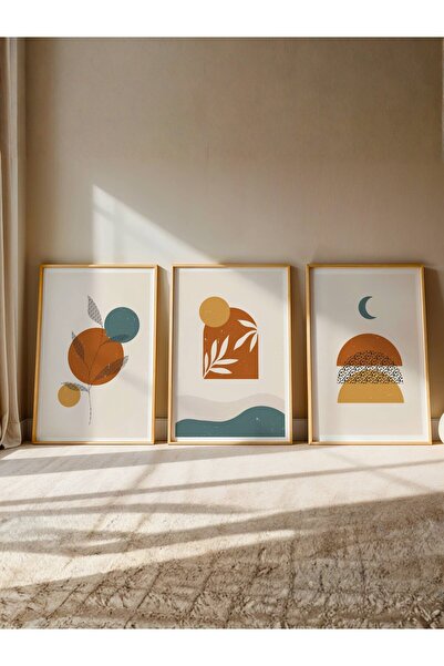 fuart.co Botanik ve Ay Döngüsü Üçlü Bohem Poster, Modern Poster, Duvar Poster...