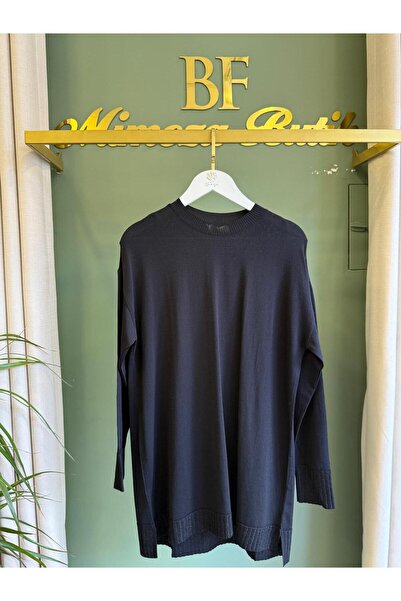 Tığ Triko Skirt Hem Glittered Mercerized Tunic 21892 Black