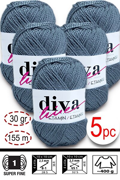 Diva İplik Etamin-Processing Orlon-Wayuu Bag String 43 Gray (Pack of 5)