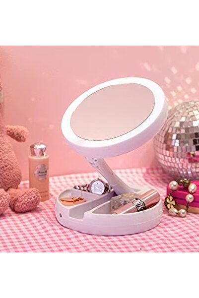 OEM Foldable LED Cosmetic Mirror with 10x Magnification and Storage Compartme...