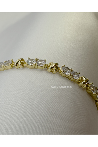 Samu Accessories سوار من الفولاذ بتصميم X مع أحجار مزدوجة الصفوف - سوار تنس ذ...