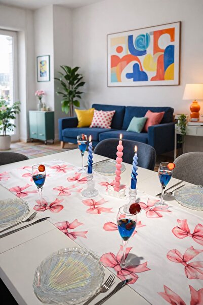 BMK BETTER TOGETHER Pembe Kurdele Runner Masa Örtüsü / Şık Sofra Dekoru/ Dave...