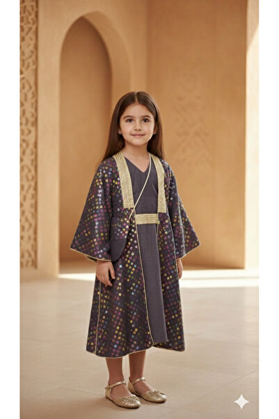 Maison Emarat Girls Ramadan Collection Two-Piece Dress Set With Cross Body Pouch