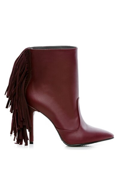 The 5th Element Women's Ankle Boots Natural Leather Fringe Marsala