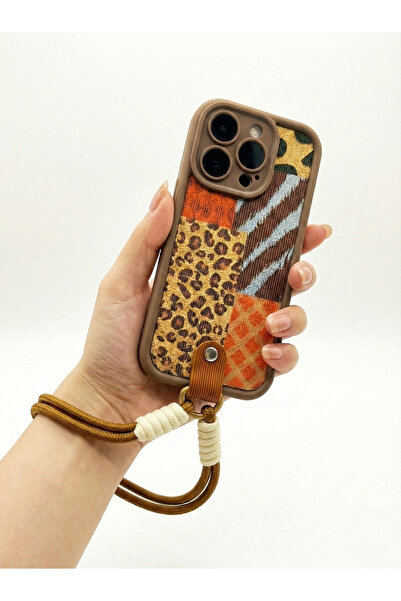 OSG İphone 16 Pro Uyumlu Leopar Desenli Bileklikli Premium Kamera Korumalı Te...