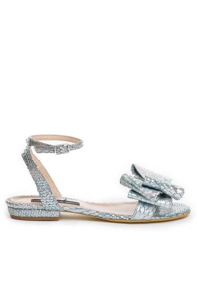 The 5th Element Women's leather sandals without heel Blue With bow Lia