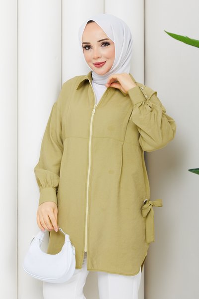 Pamuk Butik Women's Tunic with Eyelet Details and Zipper Closure