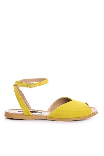 The 5th Element Women's leather sandals without heel Lime yellow Nomad