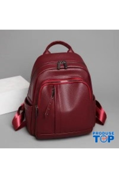 Produse.Top Rucsac de damă la modă, de culoare vișinie, cu buzunare multiple ACRD349
