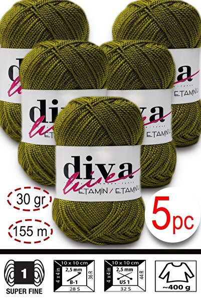 Diva İplik Etamin-İşleme Orlonu-Wayuu Șnur pentru geantă 51 Verde ulei (Pache...
