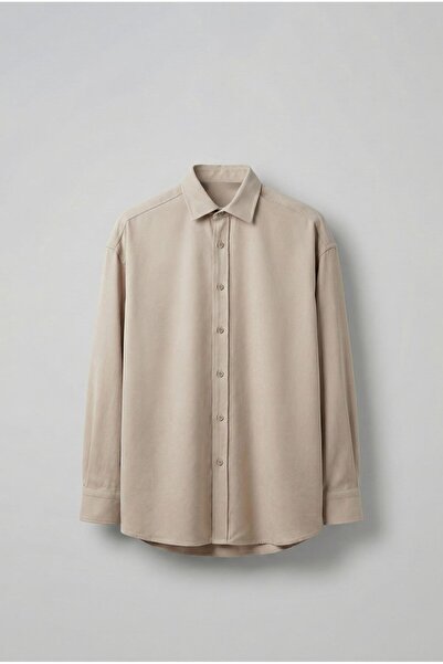 ablukaonline Men's Oversized Effect Modal Shirt Beige