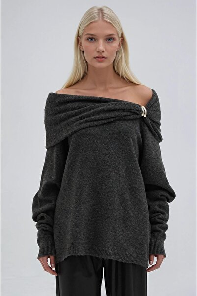 bayansepeti New Season Women's Accessory Detailed Madonna Collar Loose Knitwe...