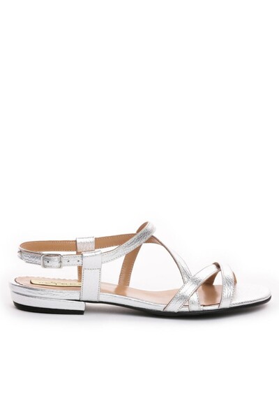 The 5th Element Women's leather sandals without heels Silver Georgie