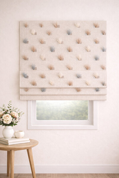 perastore Katlamalı Fon Perde – Ponpon Desenli Mekanizmalı Perde