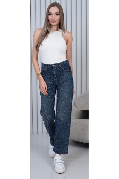 Rich Star Glitter Detailed Pipe Leg Laser Jeans