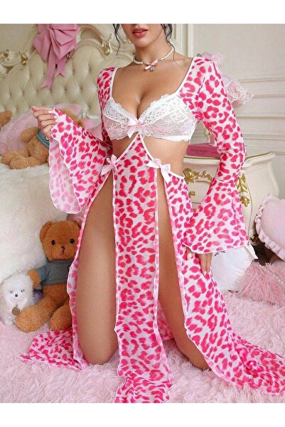 STARWİNG Pembe derin dekorteli gecelik