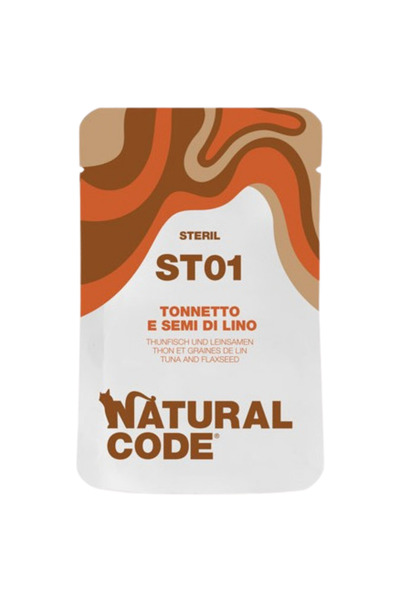 Natural Code ST01 أكياس تونة وبذور الكتان للقطط 70 غرام، عبوة من 24 كيس