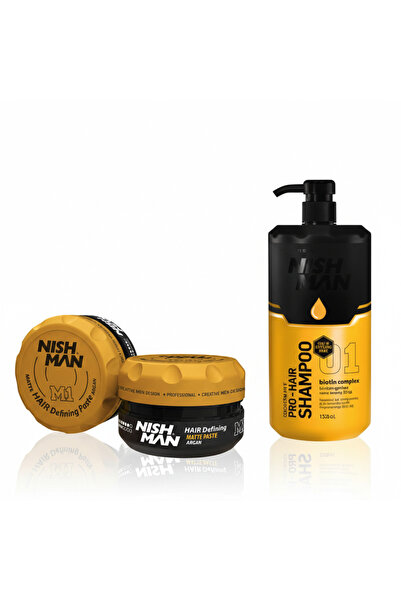 NISHMAN M1 ARGAN ÖZLÜ MAT GÖRÜNÜMLÜ WAX 100 ml X 5 ADET/+ 1250 ML TUZSUZ ŞAMP...