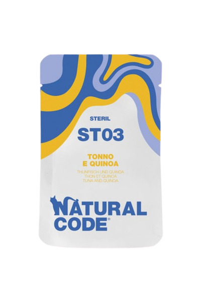 Natural Code أكياس ST03 تونة وكينوا للقطط 70 غرام، عبوة من 24 كيس
