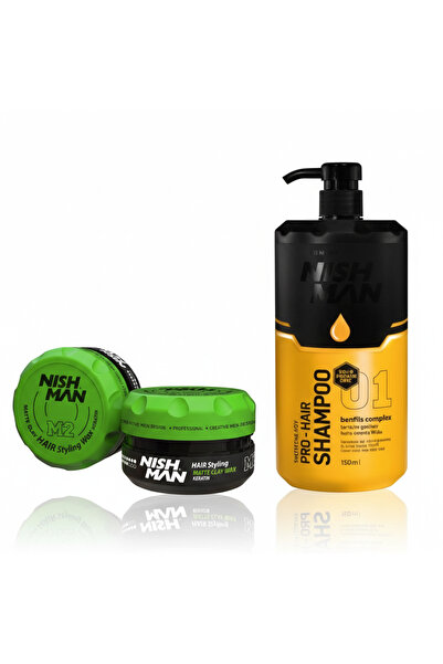 NISHMAN M2 KERATİN ÖZLÜ MAT GÖRÜNÜMLÜ WAX 100 ml X 5 ADET/ + 1250 ML TUZSUZ Ş...