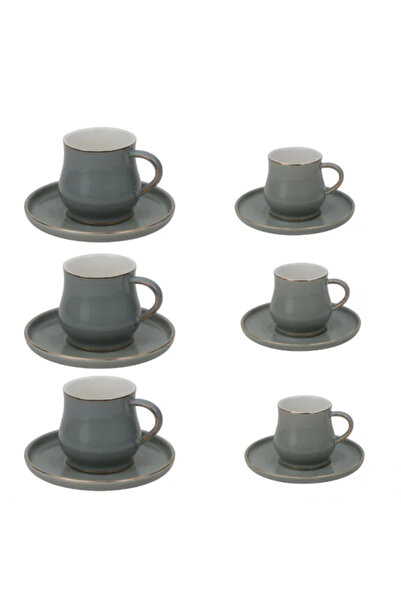 Generic Turkish coffee and cappuccino cup set - gray - 24 pieces