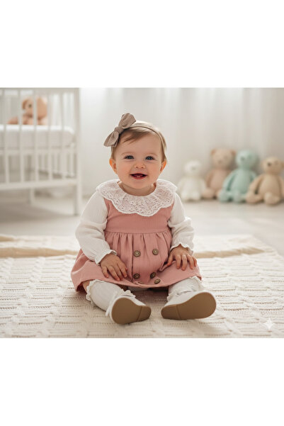 MİNİKİNCİBABY فستان من قماش الشينيل مزين بأزرار للبنات الصغيرات