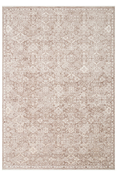 Eko Halı Mahal Mood 07 Beige Viskon ile Üretilen Modern Vintage Desenli Sık D...