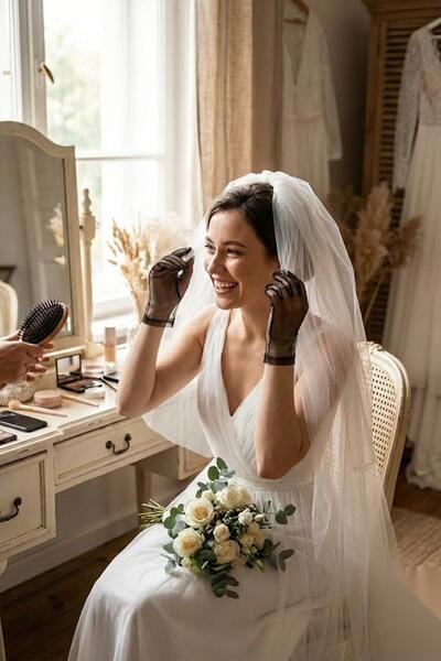 Hobigram Wrist Length Plain Tulle Gloves – Sheer Elegant Gloves for Wedding B...