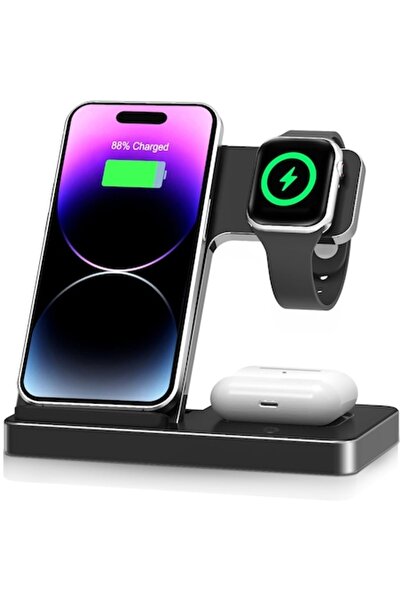 STOREONLINE Statie Wireless 3 in 1 Fast Charge pentru Telefon, Ceas si Casti