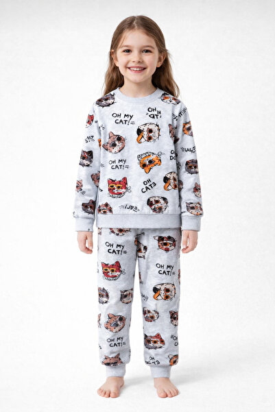 Beka Kids Set de pijamale din bumbac cu mâneci lungi și model gri pentru fete...