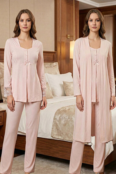 lohusahamile 100% Cotton Long Dressing Gown with Lace Detail Maternity Pajama...