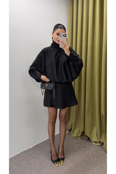 HAZELANNA Black Satin Dress