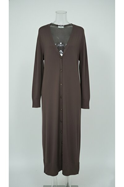 Nuss Triko Uzun kol V yaka düğmeli elbise
