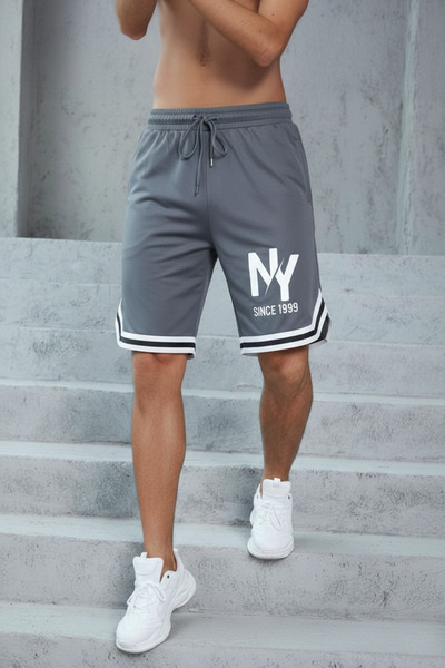 EVIus Men's Ny 1999 Printed Waist Cuffed Striped Shorts