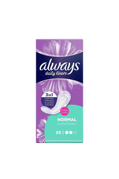 Always Daily Liners 3 in 1 Comfort Protect with Fresh Scent Normal Size- 20 C...