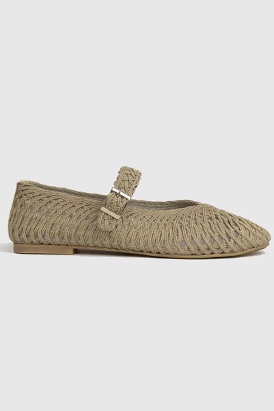 Modezya Ahri nude belt detail blunt toe women's flat shoes
