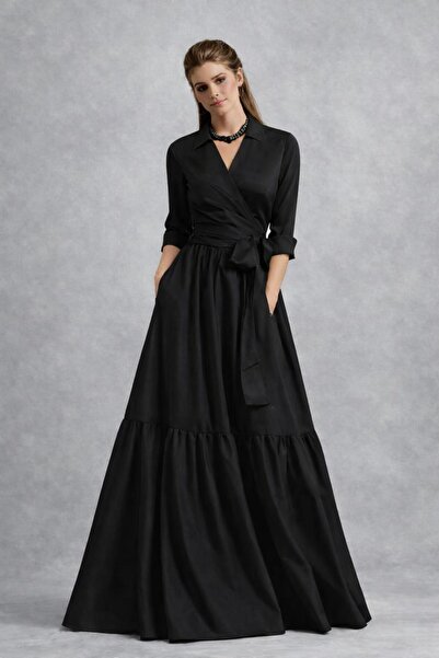 SERAVENZA COUTURE Maxi Boy Eteği Fırfırlı Kruvaze Kapamalı Şık Davet Elbisesi...