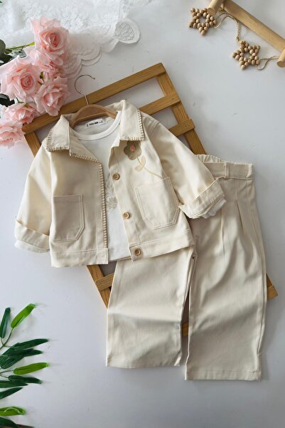 Minigimin Cicileri Set din bumbac și in, 3 piese, cu broderie florală, pentru...