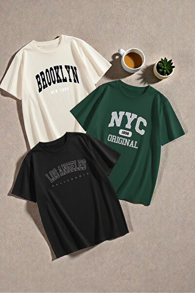 uyguntarz Unisex-T-Shirt-Set mit 3 Designs und beliebten Aufdrucken