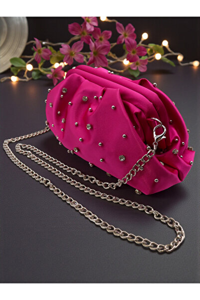 HFKY Geantă de seară tip clutch, din satin, cu broderie cu pietre, pentru fem...