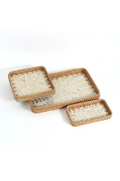 TULIN طقم صواني تقديم من الخيزران من تاباسي مع قاعدة مزخرفة - 3 قطع