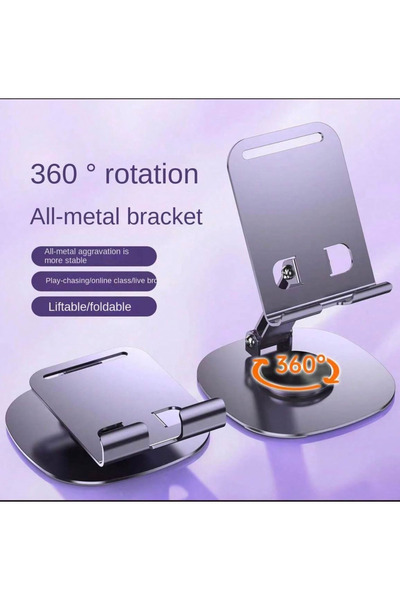 HENİN Foldable Aluminum Mobile Stand - 360° Rotation Adjustable Desk Phone Ho...