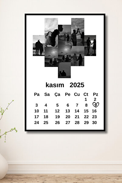 ERUMAR HOME Kişiye özel 9 Fotoğraflı Aşk Takvimi Dekoratif Duvar Tablosu Sevg...