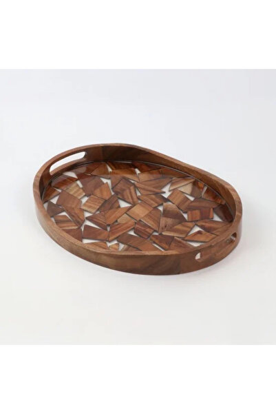 TULIN صينية تقديم خشبية بيضاوية فاخرة بنقش هندسي