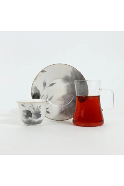 Generic Luxury Black Floral Pattern Porcelain and Glass Tea and Coffee Set wi...