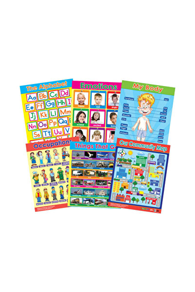 123Publishing House مخططات التعلم المبكر (6 مخططات جدارية) - مجموعة مخططات جد...