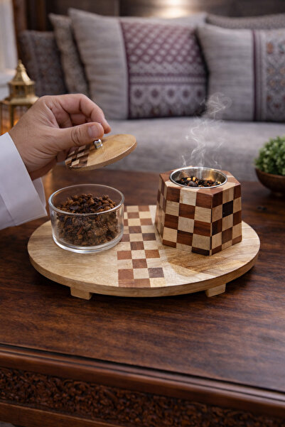 Generic Wooden incense burner set with a checkered pattern – elegant decor fo...