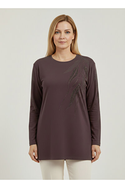 Ravencia Women's Middle Age and Above Leaf Patterned Stoned Slit Embroidered ...