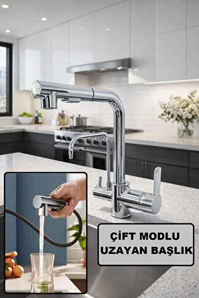 RENA DESIGN KROM ARITMALI SPİRALLİ 2 MODLU BAŞLIK L BORU MUTFAK EVYE BATARYAS...